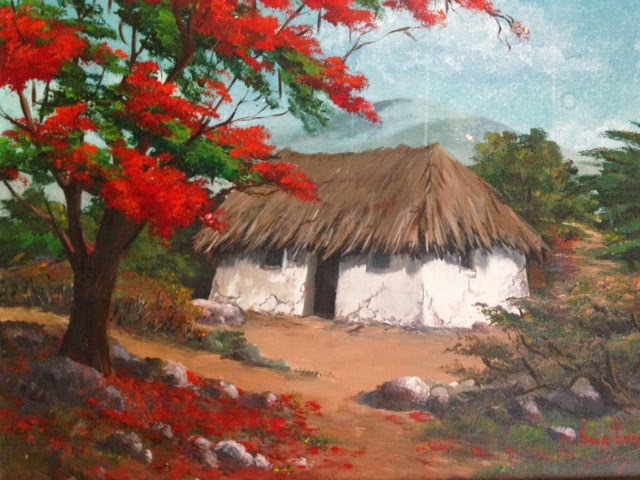 640x480 Art Gallery Oil Painting Curacao Slave House By Luis (Luigi - Flamboyant Tree Painting