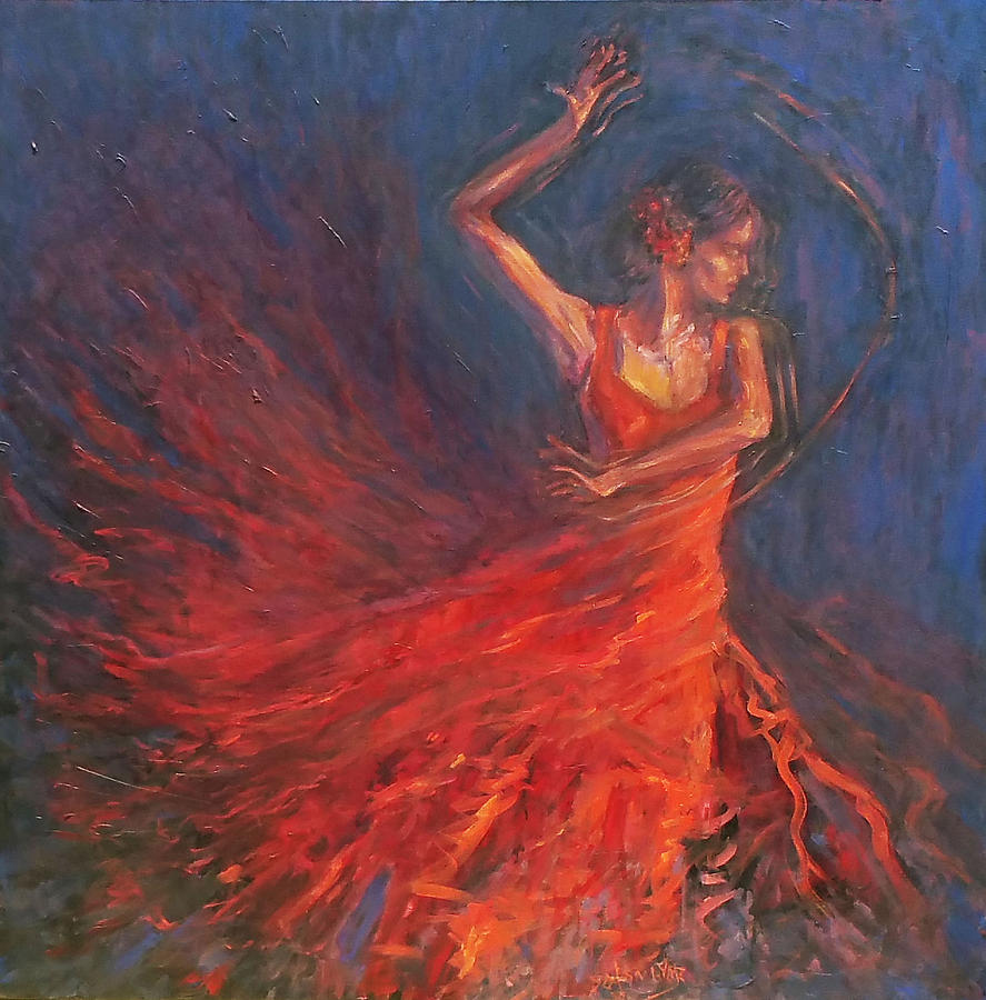 887x900 Flamenco Flame Painting By Gladiola Sotomayor - Flame Painting