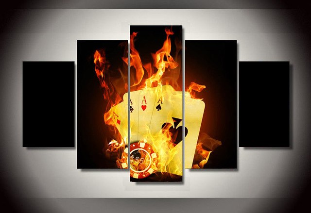 640x439 New 5 Piece Canvas Art Poker Flame Painting On Canvas Decoration - Flame Painting