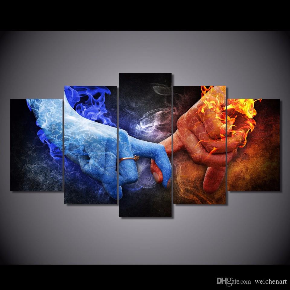 960x960 Framed Hd Printed Love Hand Flame Painting Canvas Print Room Decor - Flame Painting Online