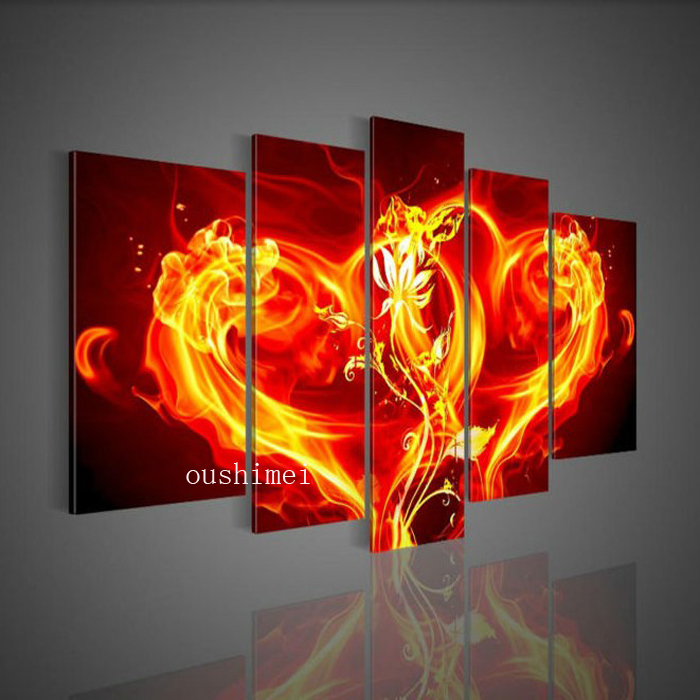 700x700 Online Shop Handpainted 5 Piece Red Flame Modern Abstract Love - Flame Painting Online