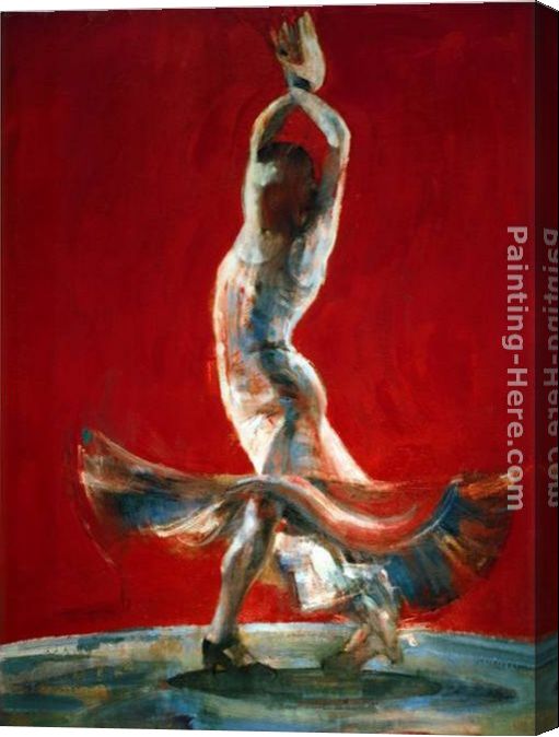 511x674 Flamenco Dancer Flowing Dress Stretched Canvas Painting For Sale - Flamenco Dancer Canvas Painting