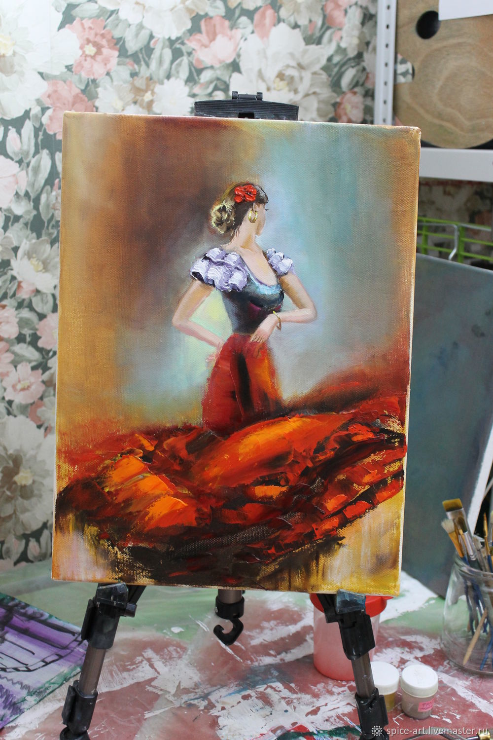1000x1500 Oil Painting Flamenco Dancer. 30h40cm Canvas, Palette Knife Shop - Flamenco Dancer Oil Painting