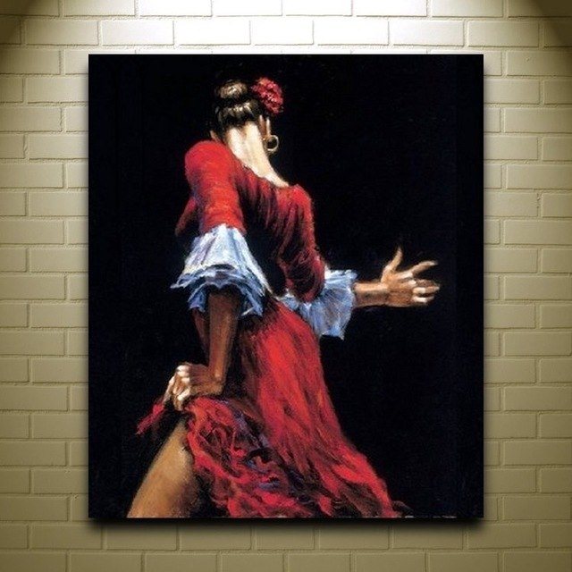 640x640 Spanish Flamenco Dancer In Red Dress Oil Painting On Canvas Wall - Flamenco Dancer Oil Painting
