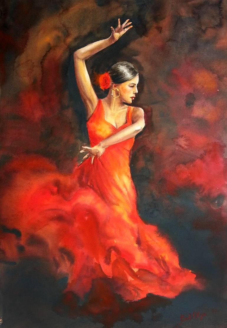 770x1112 Saatchi Art Flamenco Dancer In Red Dress - Flamenco Dancer Painting