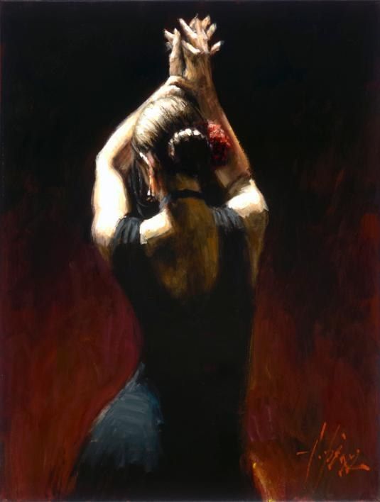 535x708 Fabian Perez Flamenco Dancer In Black Dress Latin Dance Art - Flamenco Dancer Red Dress Painting
