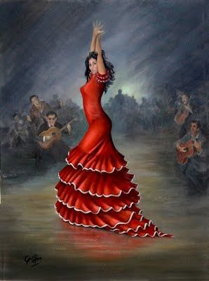 298x400 Flamenco Dancer Flamenco And Spanish Guitar Art - Flamenco Dancer Red Dress Painting