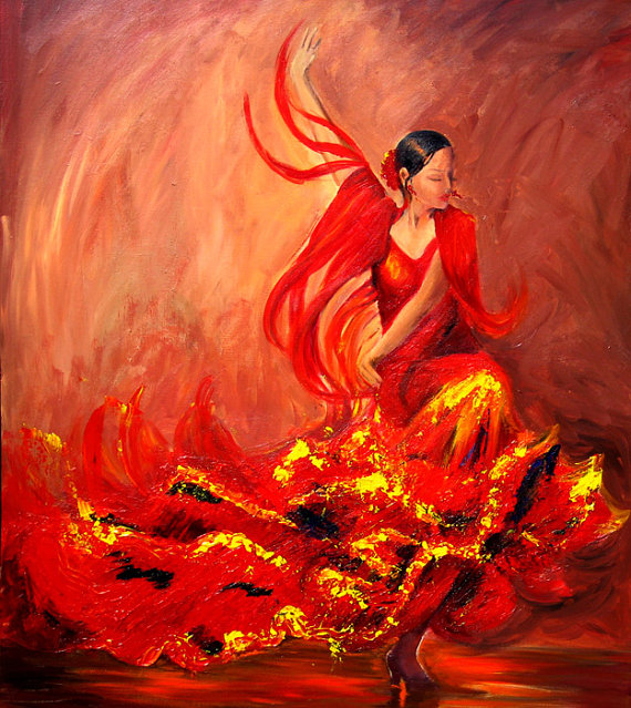 570x639 Items Similar To Flamenco Painting , Flamenco Dancer In Red Dress - Flamenco Dancer Red Dress Painting