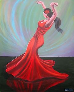 240x300 Leon Goodman Original Oil On Canvas Flamenco Dancer Painting Ebay - Flamenco Dancer Red Dress Painting