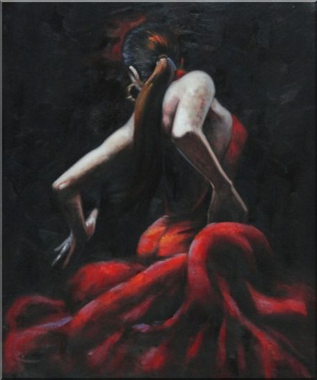 456x547 Melody Of Flamenco Ii Oil Painting Portraits Woman Dancer - Flamenco Dancer Red Dress Painting