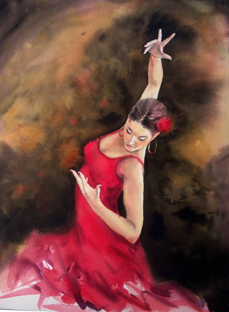 770x1049 Saatchi Art Flamenco Dancer In Red Dress Painting By Olga Beliaeva - Flamenco Dancer Red Dress Painting