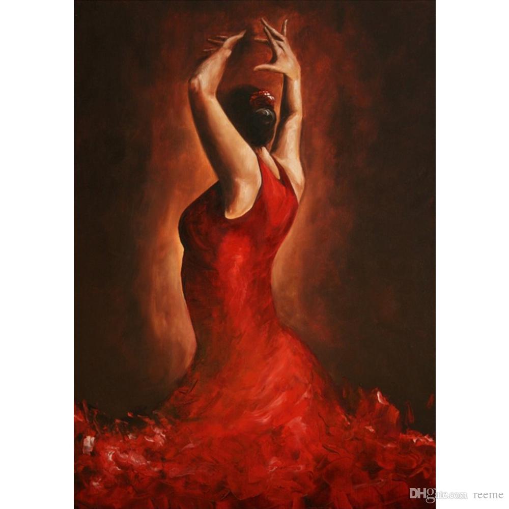 1000x1000 2018 Flamenco Spanish Dancer Oil Paintings Hand Painted Modern Art - Flamenco Dancer Red Dress Painting
