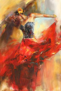 214x320 100% Hand Painted Flamenco Dancer Spanish Gypsy Bright - Flamenco Dancer Red Dress Painting