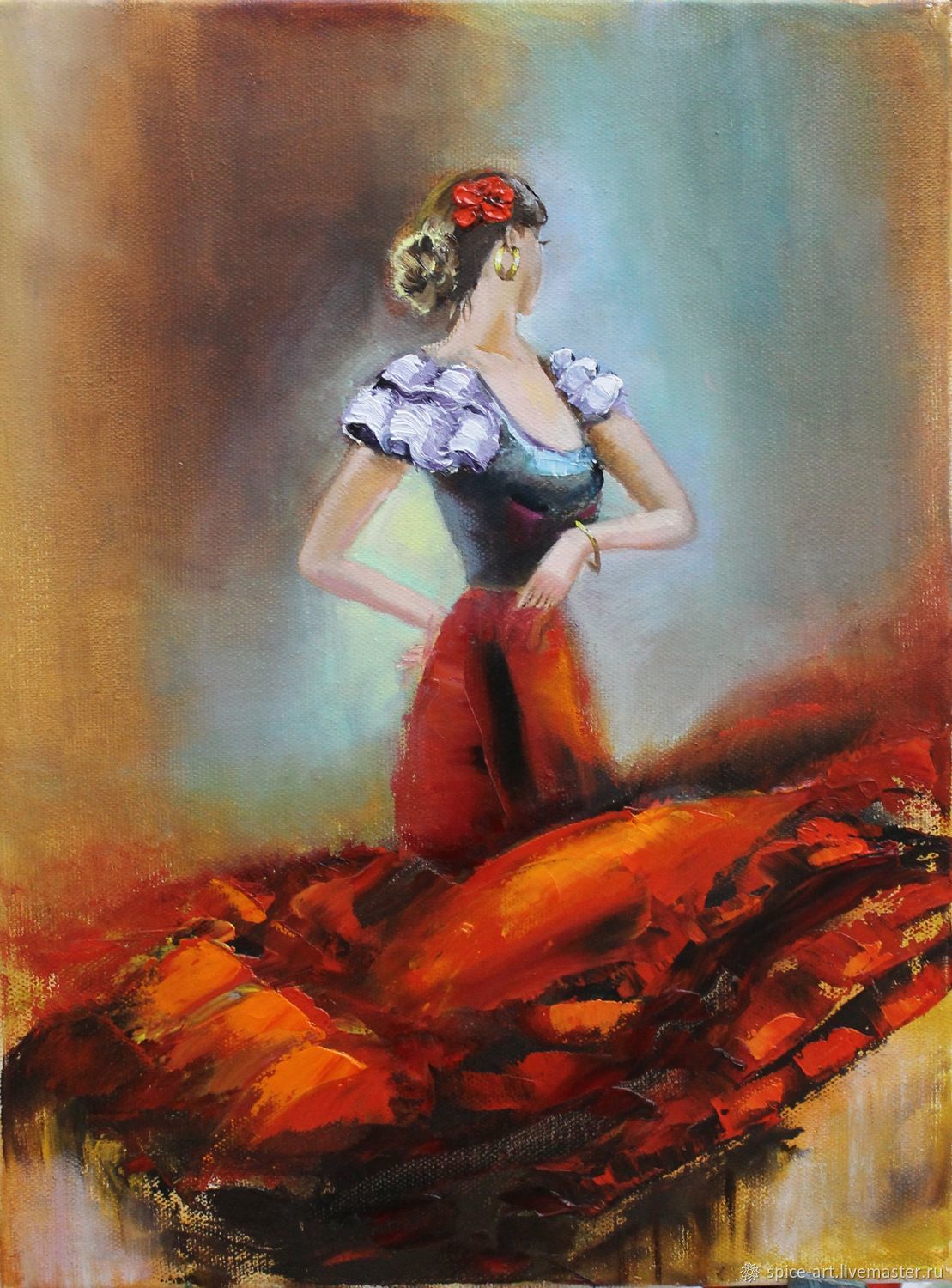 1109x1500 Oil Painting Flamenco Dancer. 30h40cm Canvas, Palette Knife Shop - Flamenco Painting