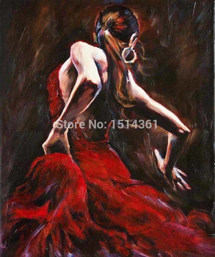707x846 Handmade Painting Spanish Flamenco Dancer In A Red Dress Free - Flamenco Painting