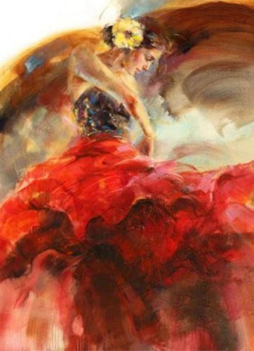 362x500 Real Hand Painted Spanish Ballet Dancer Flamenco Red - Flamenco Painting