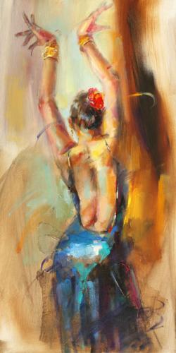 250x500 Blue Flamenco Painting By Anna Razumovskaya - Flamenco Painting