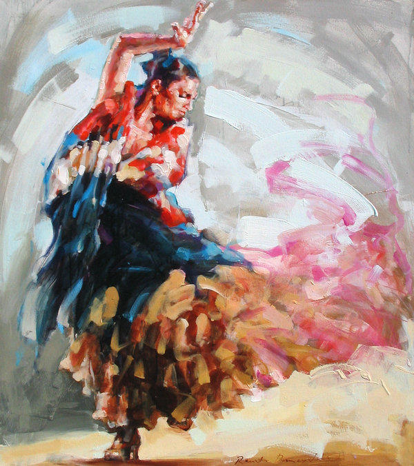 600x676 Flamenco In The Painting By Renatadomagalska - Flamenco Painting