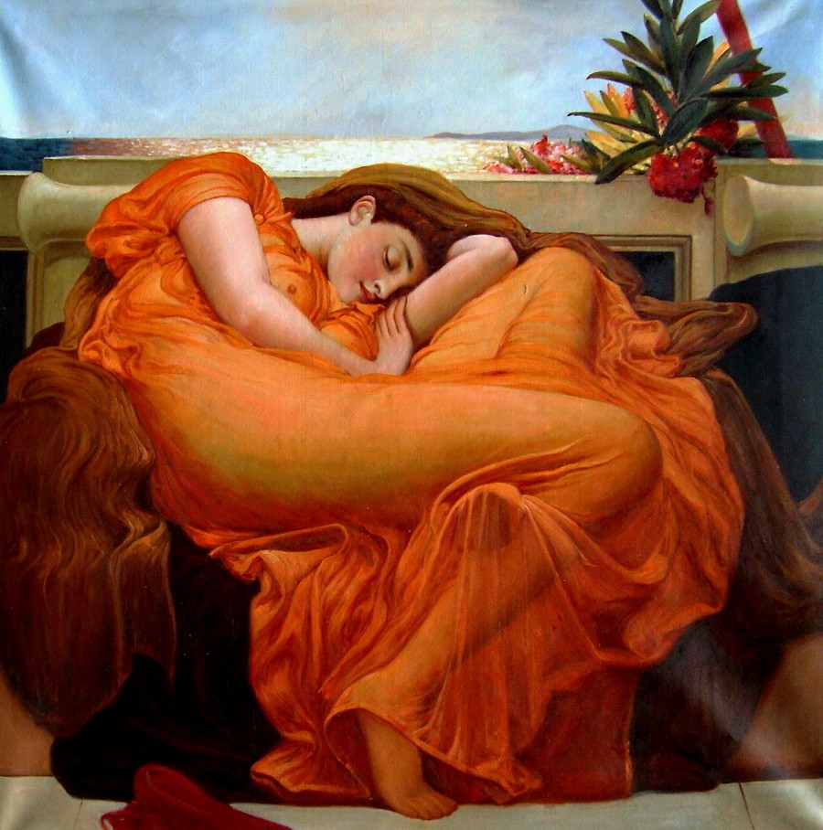 900x908 Lord Frederic Leighton - Flaming June Painting