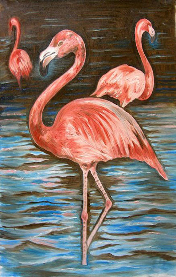 573x900 Flamingo Painting By Tomy Joseph - Flamingo Painting