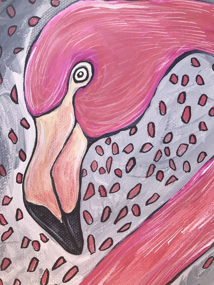 750x1000 Flamingo Pop Art Painting Original Art Modern Folk Jungalow - Flamingo Painting Abstract