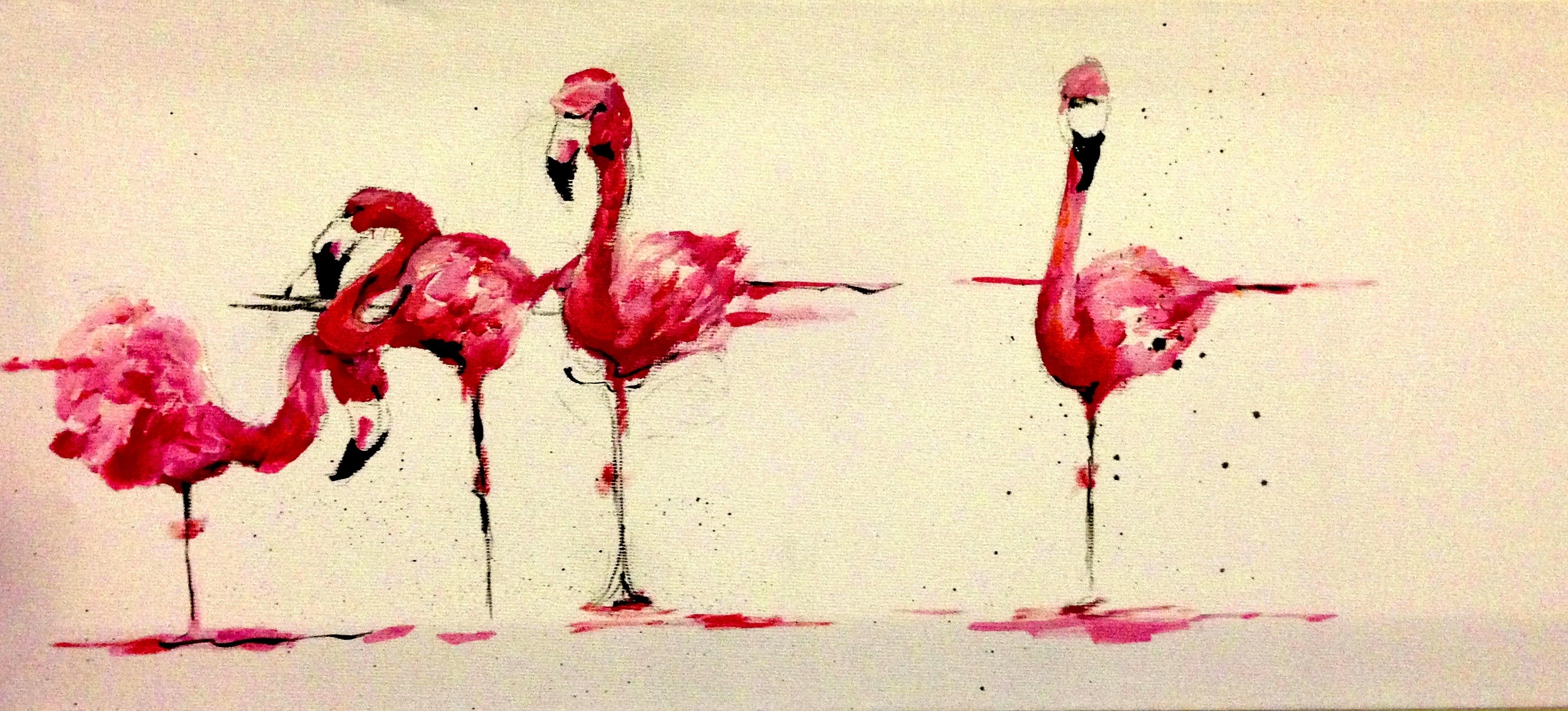3102x1406 More Flamingos Katy Jade Dobson - Flamingo Painting Abstract