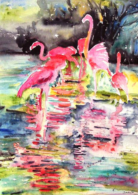 461x650 Stunning Flamingo Painting Artwork For Sale On Fine Art Prints - Flamingo Painting Abstract
