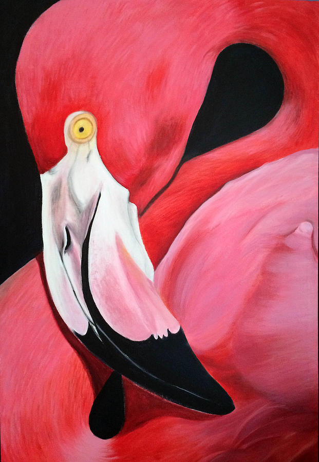 621x900 Flamingo In Black Painting By Eledel Giddings - Flamingo Painting Acrylic