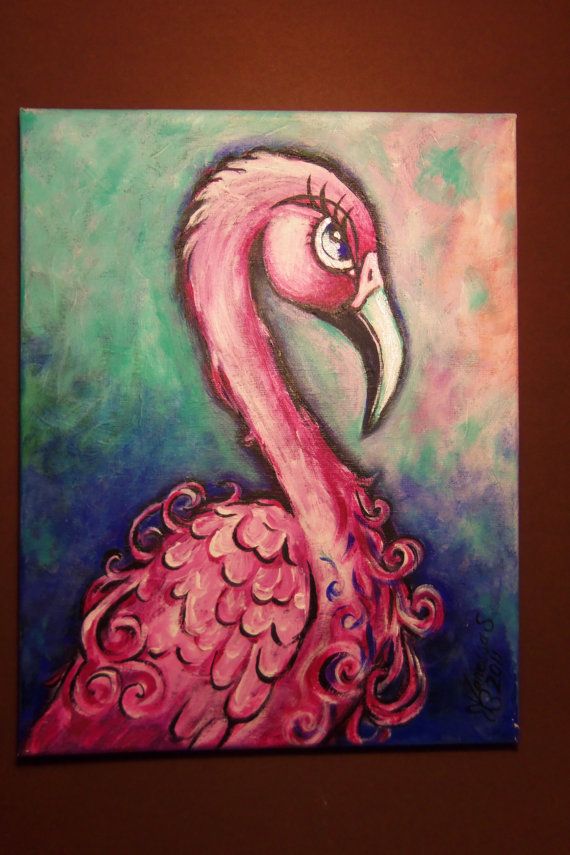 570x855 Pink Flamingo Original Acrylic Painting In By Artbyvanessa Art - Flamingo Painting Acrylic