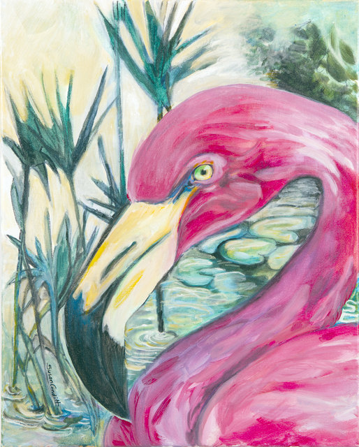 514x640 Sue Conditt Artwork Pink Flamingo Original Painting Acrylic - Flamingo Painting Acrylic