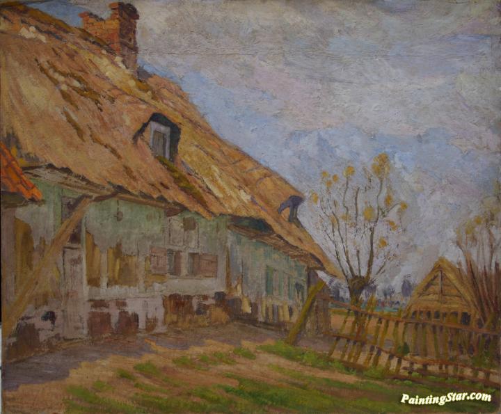 720x595 Farm In Flanders Artwork By Georges Emile Lebacq Oil Painting - Flanders Painting