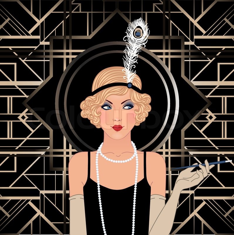 798x800 Flapper Girl Retro Party Invitation Design. Vector Illustration - Flapper Girl Painting