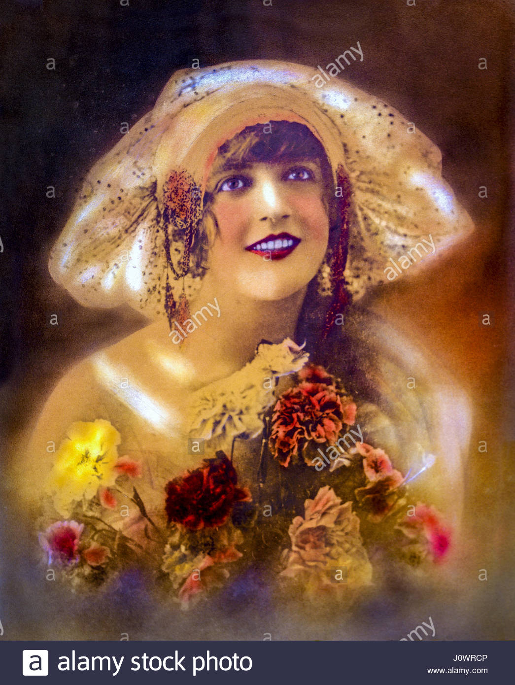 1045x1390 Hand Colored Vintage Portrait Of A Smiling 1920s Era Flapper Girl - Flapper Girl Painting