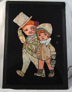 233x300 Art Deco Reverse Glass Painting Over Foil Picture Man Wtop Hat - Flapper Girl Painting