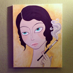 240x240 Flapper Girl Smoking Acrylic Painting 11inx14in Contact - Flapper Painting