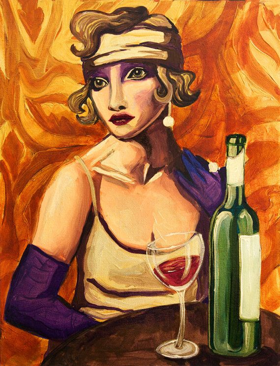 570x743 Original Acrylic Painting Of Flapper And Wine - Flapper Painting