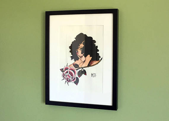 570x407 Original Tattoo Design Flash Painting Ziegfeld Lady With Rose - Flash Painting