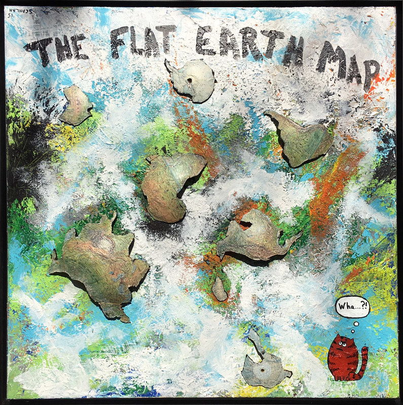 795x800 The Flat Earth Map With Bob Spycat, Super Spy Cat - Flat Earth Painting