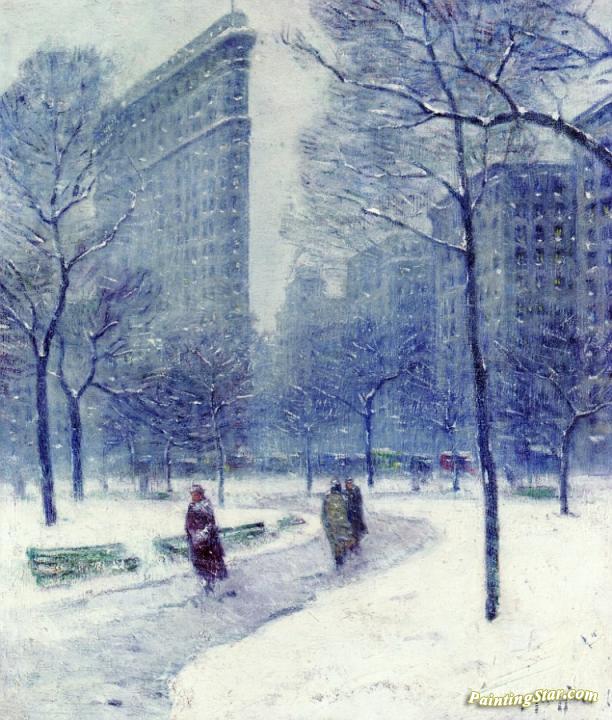 612x720 Madison Square, Flatiron Building, Winter Artwork By Guy Wiggins - Flatiron Building Painting