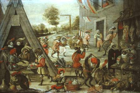 450x300 Monkey And Cat Soldiers In An Encampment - Flemish School Of Painting