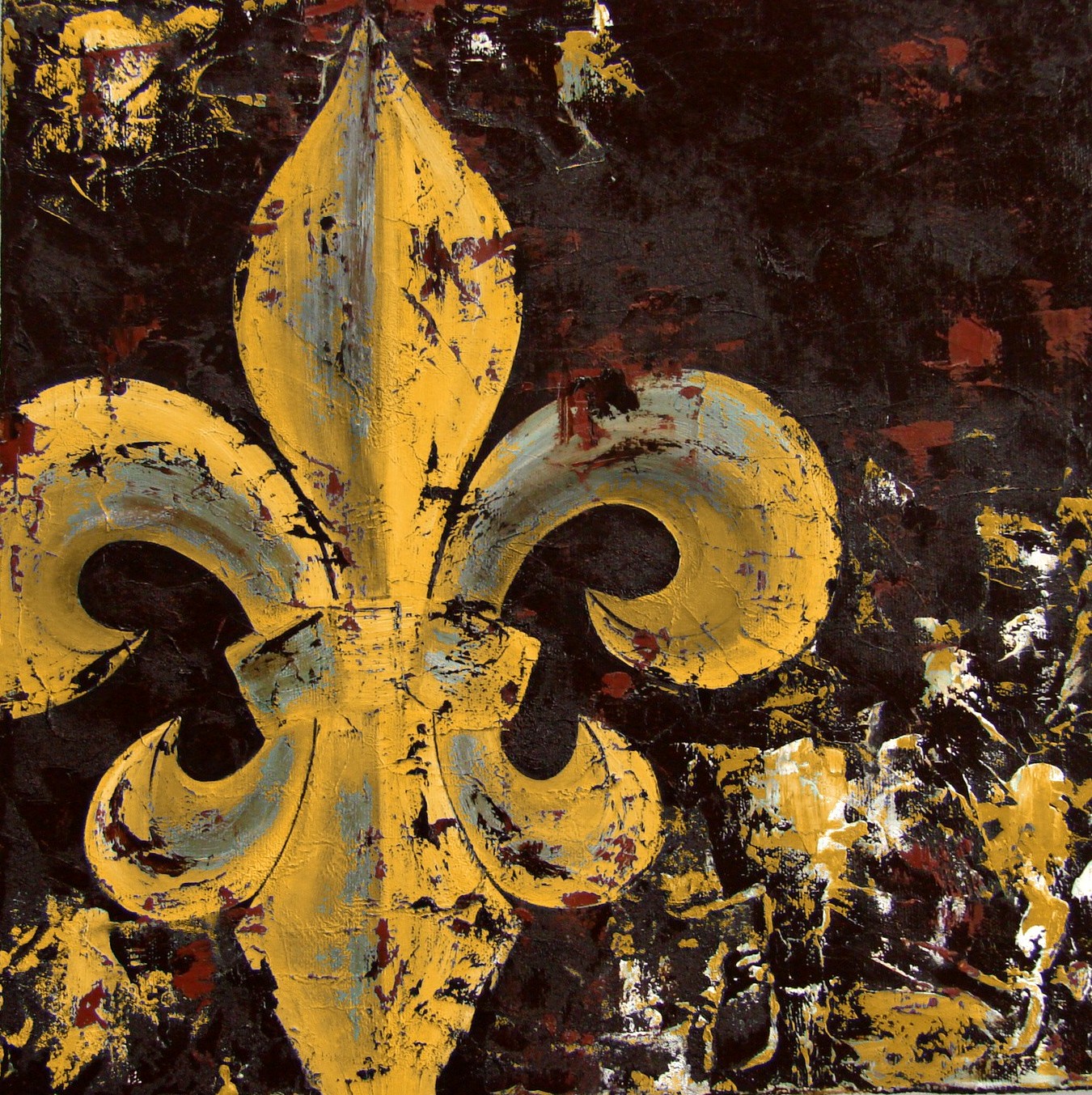 1350x1353 Fleur De Lis Original Painting On Canvas 14x14 Mustard Lou And Elle - Fleur De Lis Painting