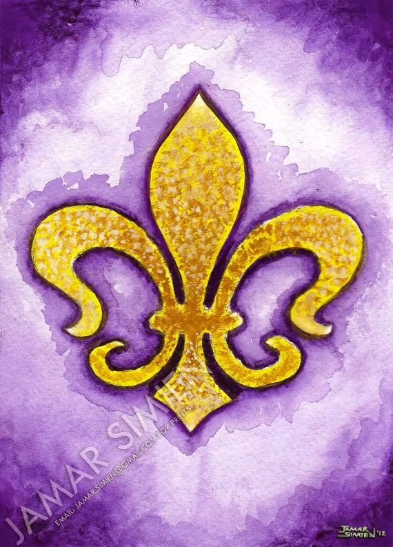 570x793 Fleur De Lis Flower Lily Watercolor Painting Louisiana - Fleur De Lis Painting