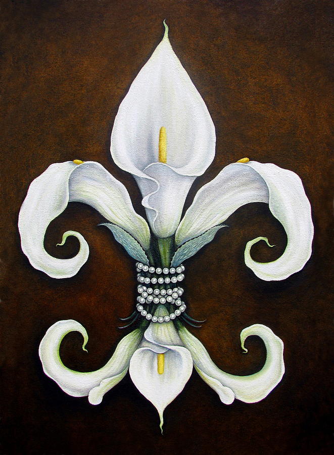 661x900 Flower Of New Orleans White Calla Lilly Painting By Judy Merrell - Fleur De Lis Painting