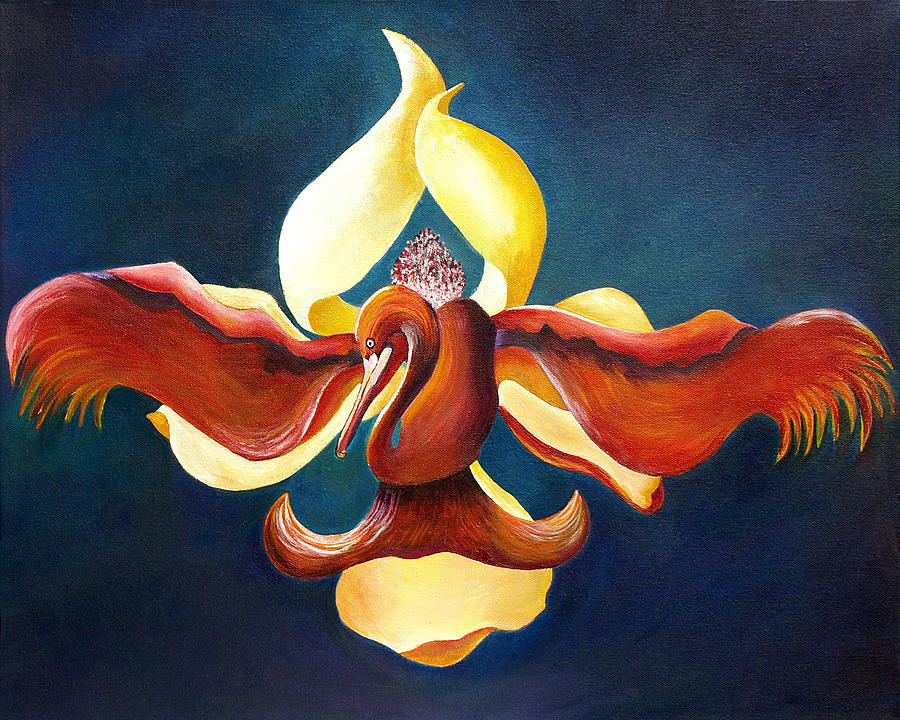 900x720 Pelican Magnolia Fleur De Lis Painting By Beckie Wilson - Fleur De Lis Painting