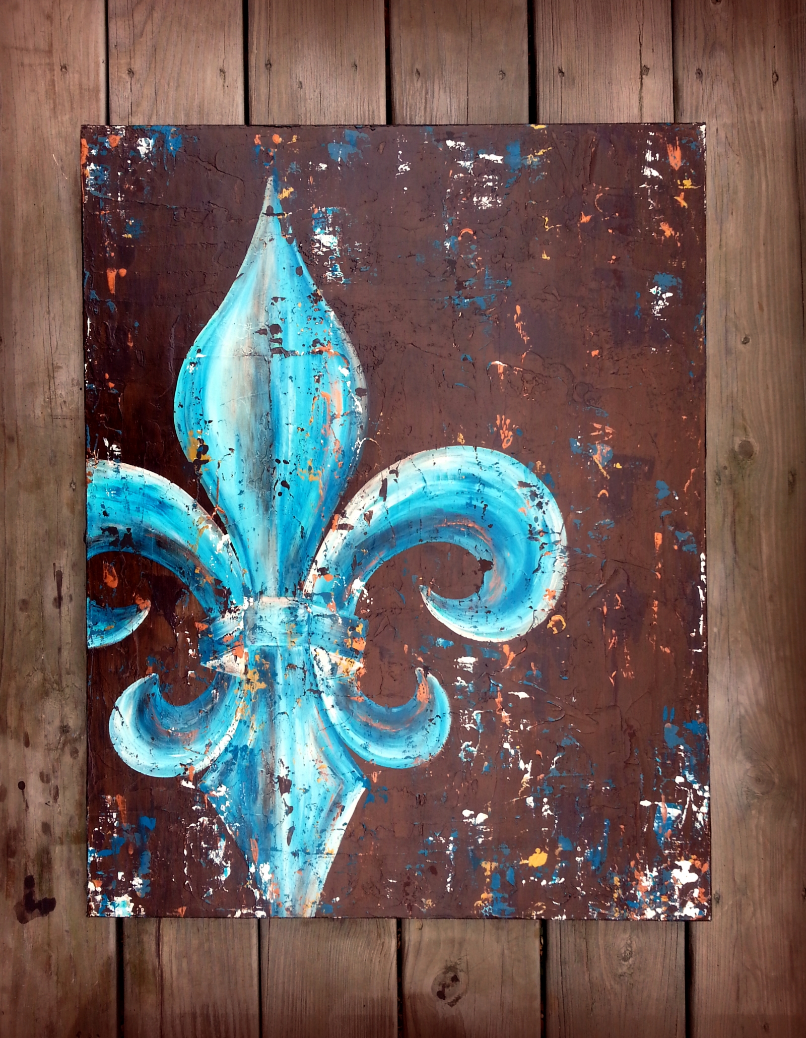 1600x2059 Fleur De Lis Original Painting On Canvas Peacock Teal Amp Gold 24x30 - Fleur Painting
