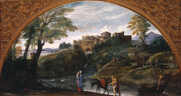 600x319 Landscape With The Flight Into Egypt Painting Annibale Carracci - Flight Into Egypt Painting