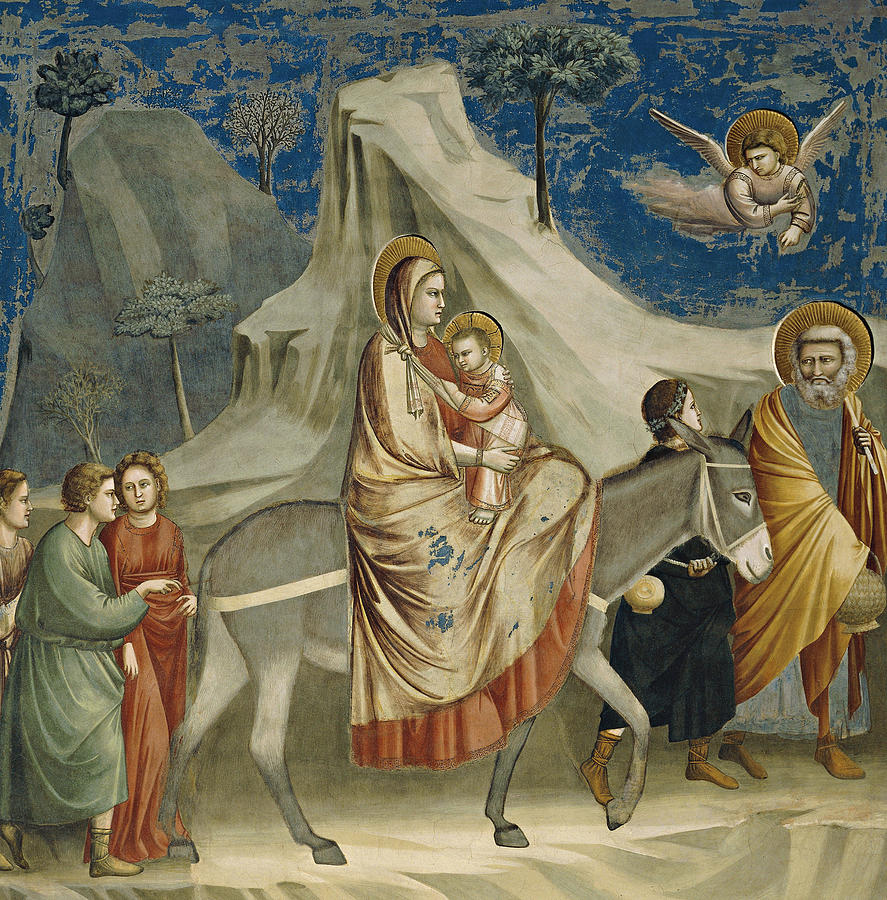 887x900 The Flight Into Egypt Painting By Giotto Di Bondone - Flight Into Egypt Painting