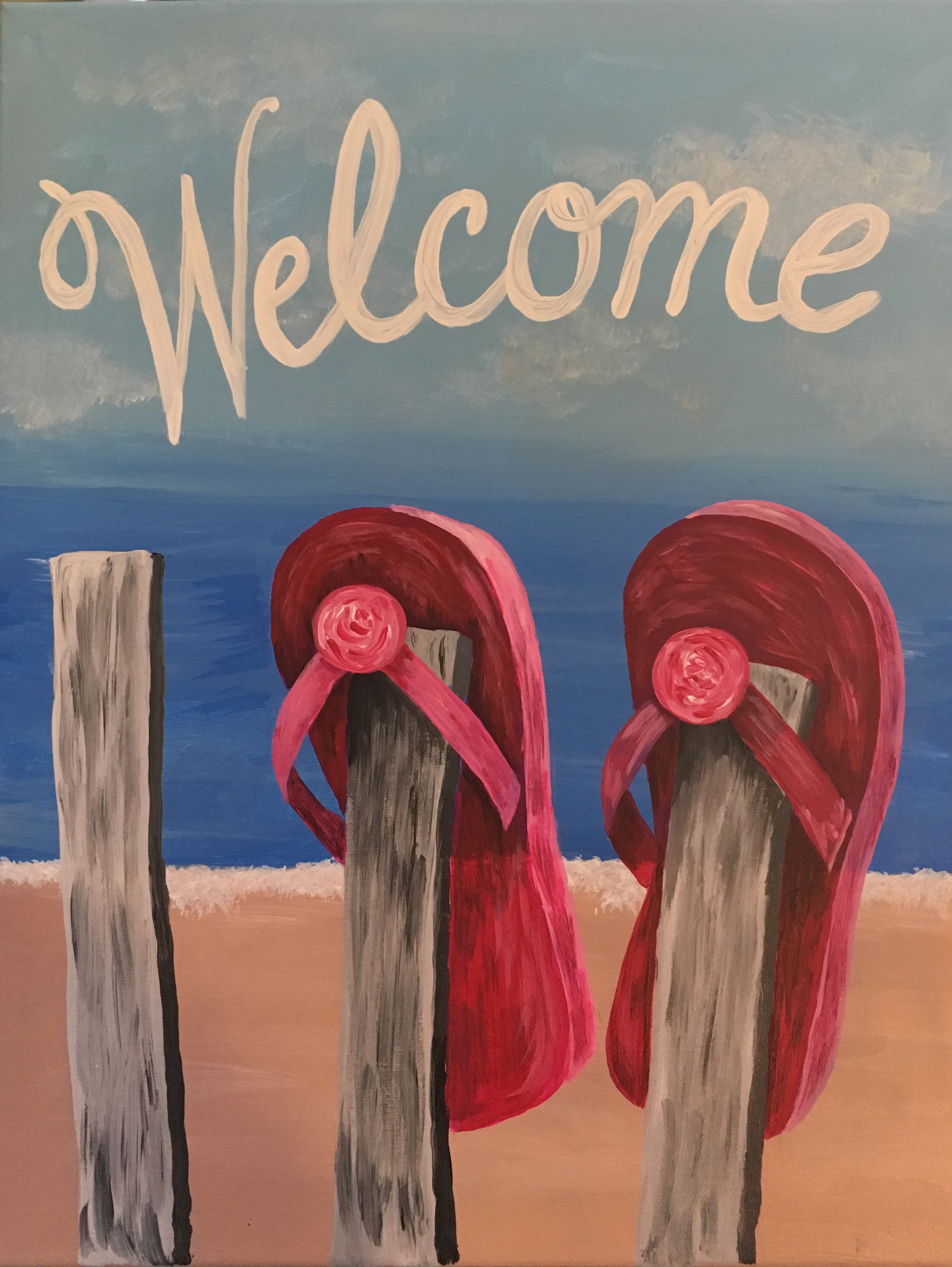 2506x3335 Paint Craze Flip Flop Welcome Canvas Painting - Flip Flop Canvas Painting