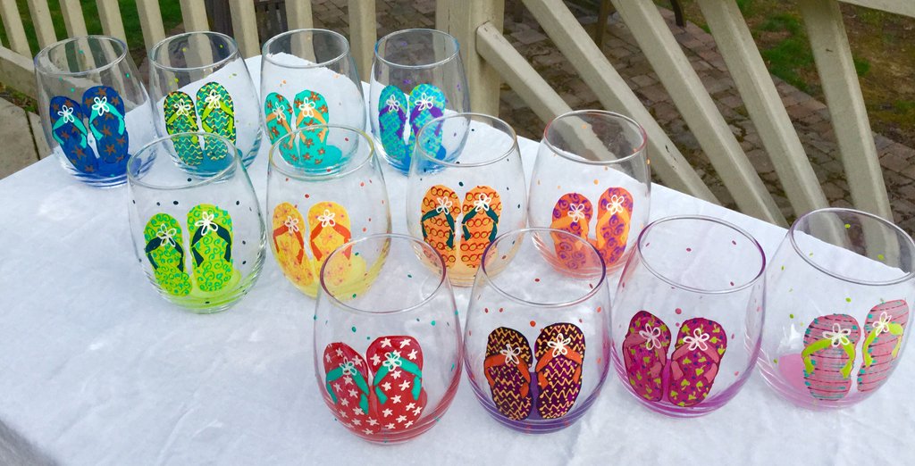 1024x522 Flip Flops Hand Painted Wine Glasses Glorious Goblets - Flip Flop Painting