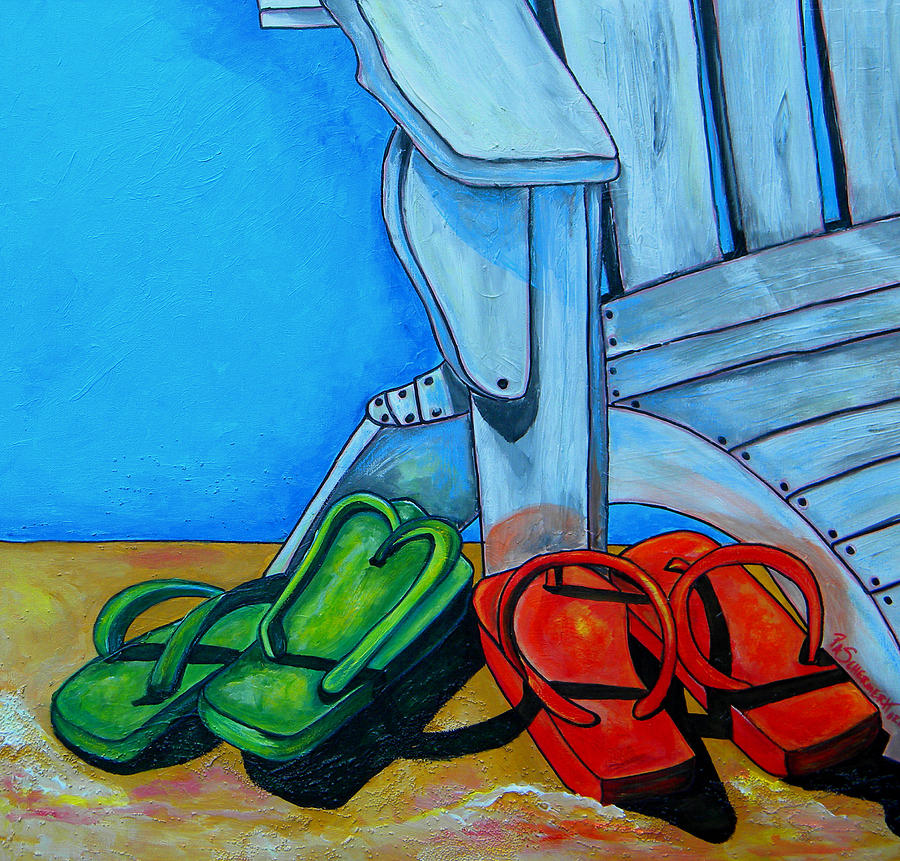 900x861 Flip Flops On The Beach Painting By Patti Schermerhorn - Flip Flop Painting